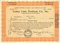 Cuban Cane Products Co., Inc. - 1930 dated Cuba Stock Certificate